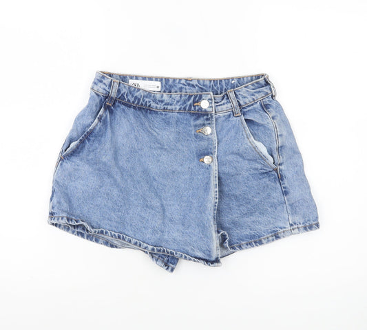 ZARA Womens Blue Denim Mom Shorts Size S High Rise Casual