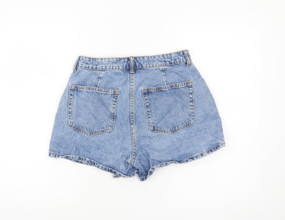 ZARA Womens Blue Denim Mom Shorts Size S High Rise Casual