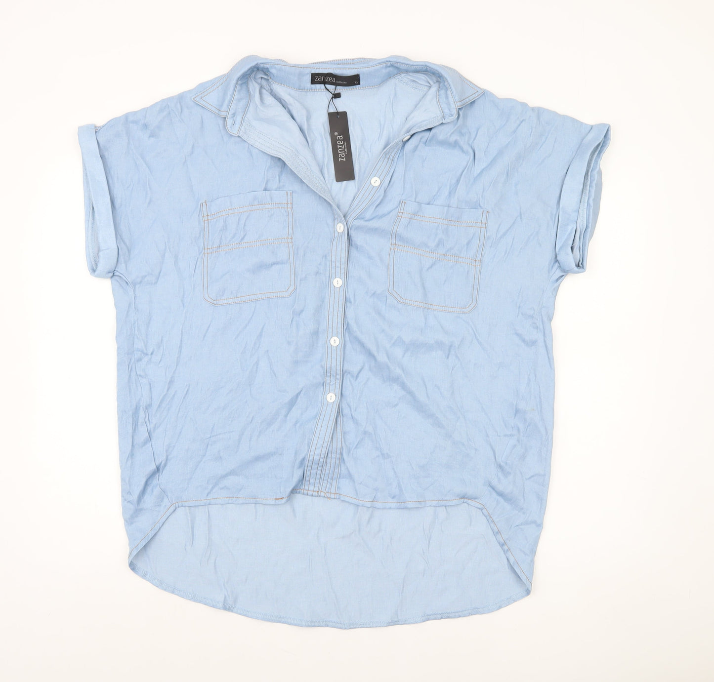 Womens UK Size XL Zanzea Blue Basic Button-Up