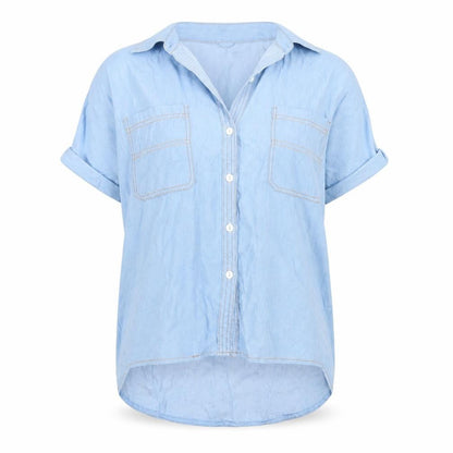 Womens UK Size XL Zanzea Blue Basic Button-Up