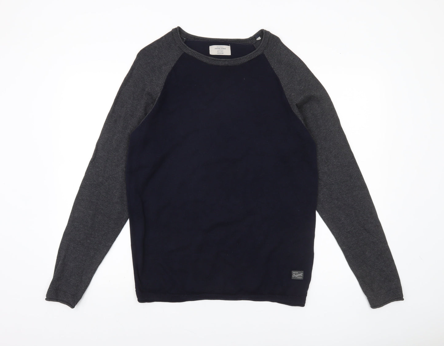 Jack & Jones Men’s Blue Grey Cotton Crew Neck Jumper M