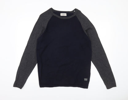 Jack & Jones Men’s Blue Grey Cotton Crew Neck Jumper M