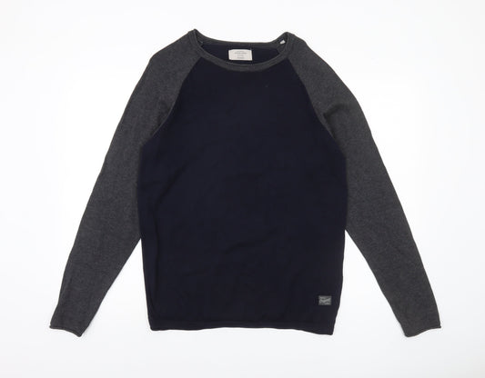 Jack & Jones Men’s Blue Grey Cotton Crew Neck Jumper M