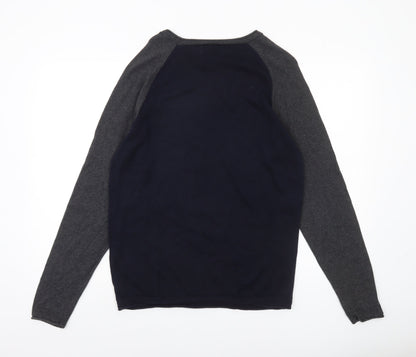 Jack & Jones Men’s Blue Grey Cotton Crew Neck Jumper M