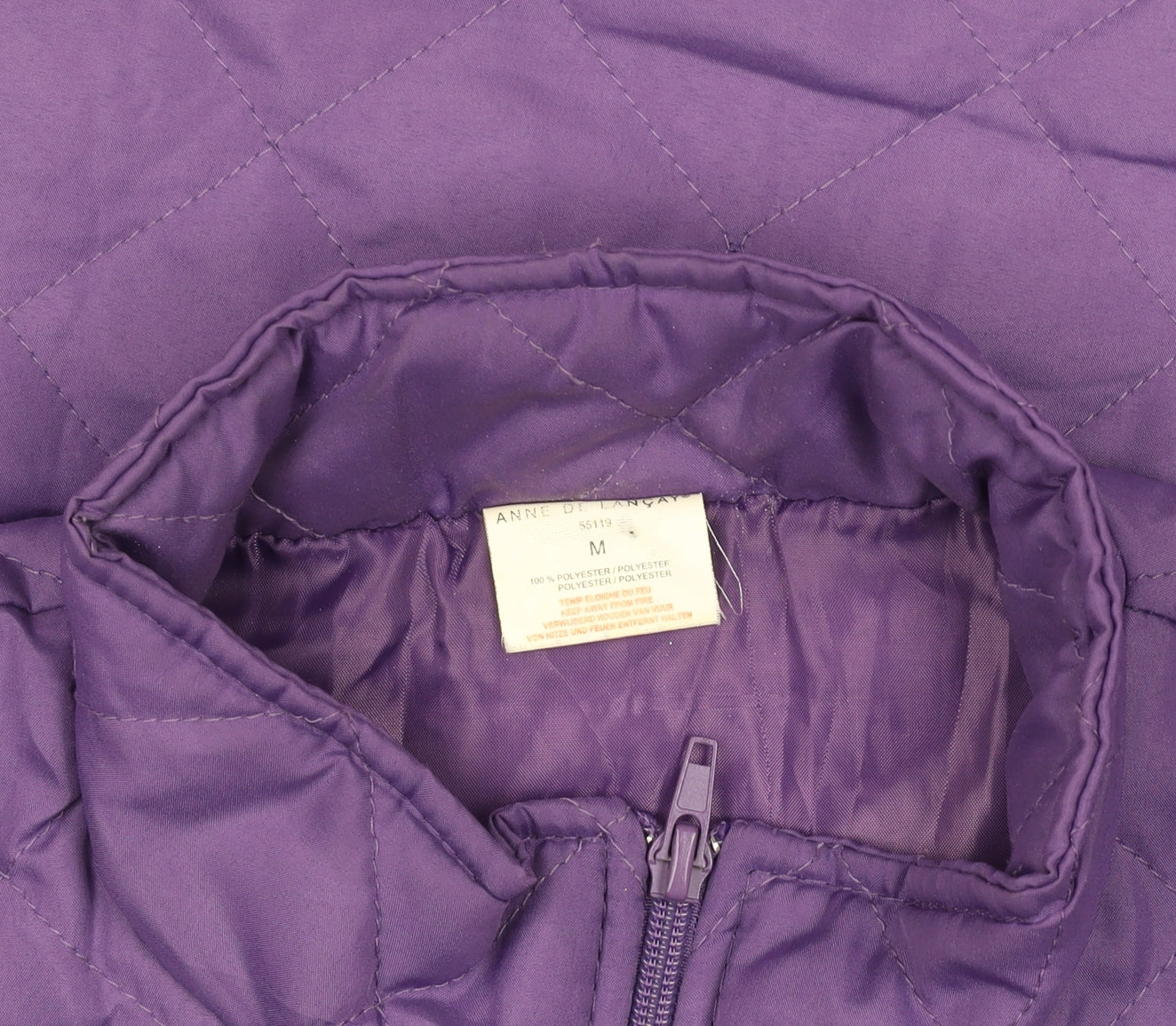 Womens UK Size M Anne de Langy Purple Quilted Coat