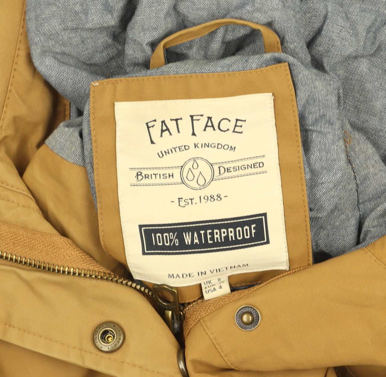 FatFace Women’s Brown Waterproof Hooded Parka Jacket Size 8