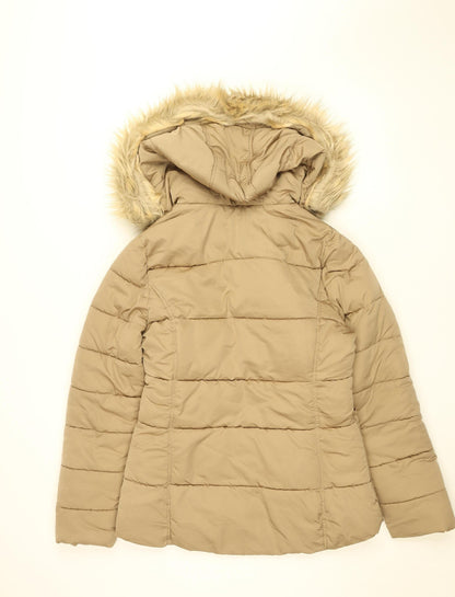 New Look Women’s Beige Faux Fur Hooded Puffer Jacket UK 8