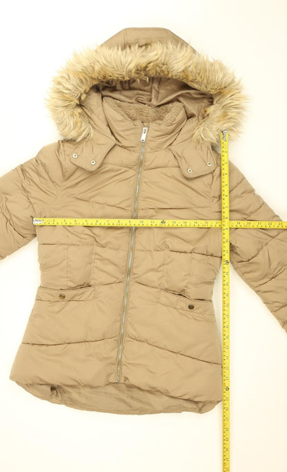 New Look Women’s Beige Faux Fur Hooded Puffer Jacket UK 8