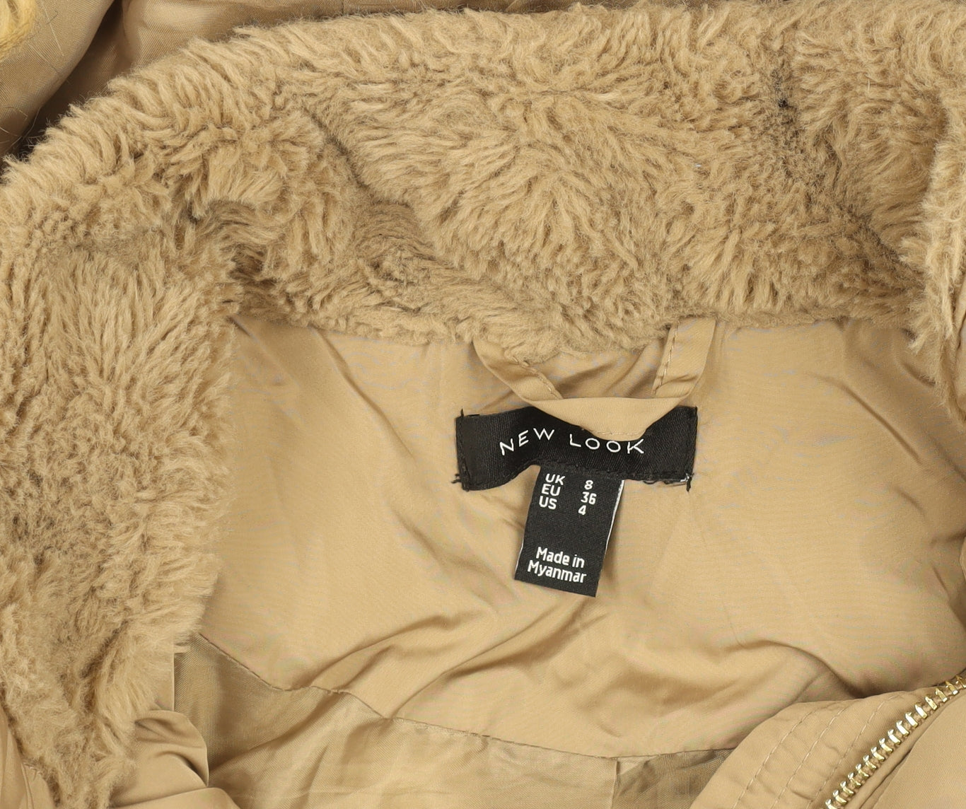 New Look Women’s Beige Faux Fur Hooded Puffer Jacket UK 8