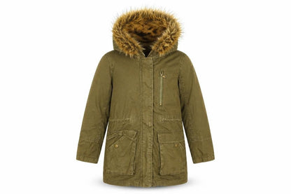 Zara Girls Green Faux Fur Lined Hooded Parka Coat 7 Years