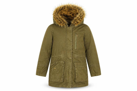Zara Girls Green Faux Fur Lined Hooded Parka Coat 7 Years