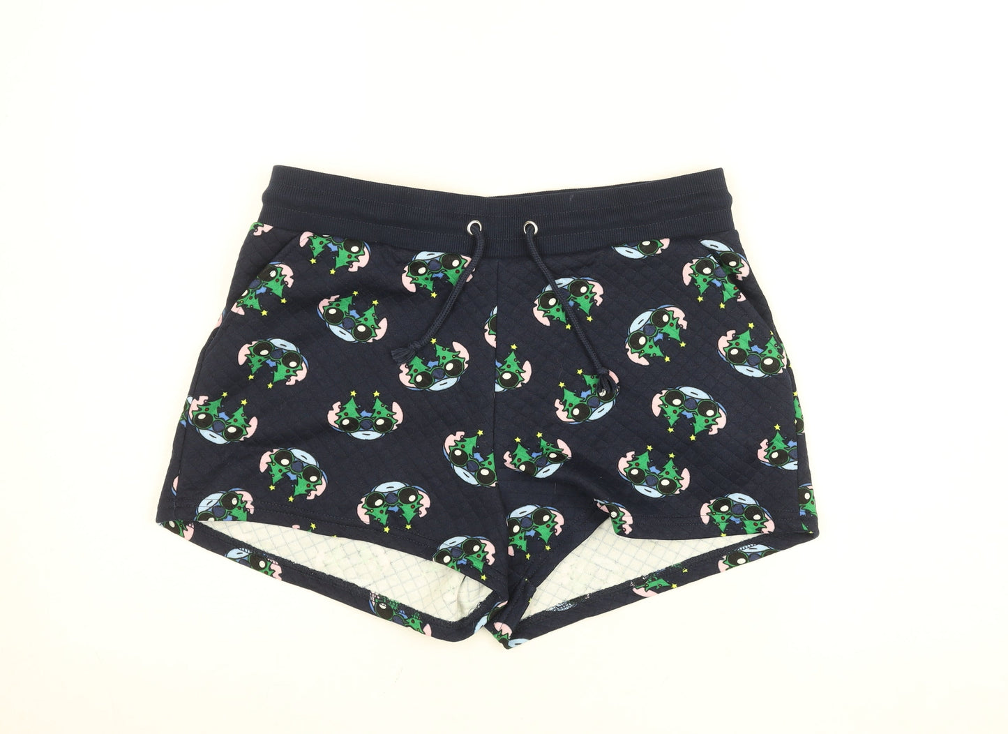 Primark Girls Navy Stitch Christmas Shorts Medium 12-13 Years Cartoon Print