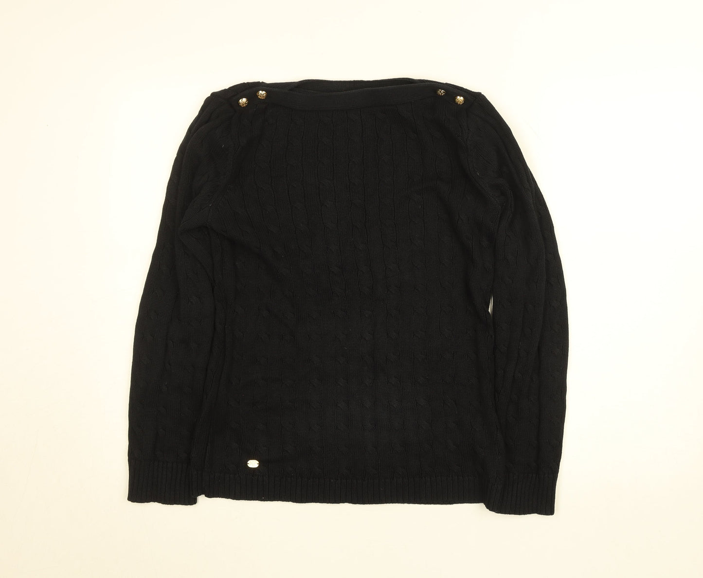 Lauren Ralph Lauren Women's Black Cable Knit Cotton Jumper L