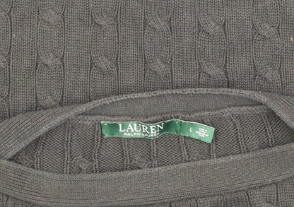Lauren Ralph Lauren Women's Black Cable Knit Cotton Jumper L