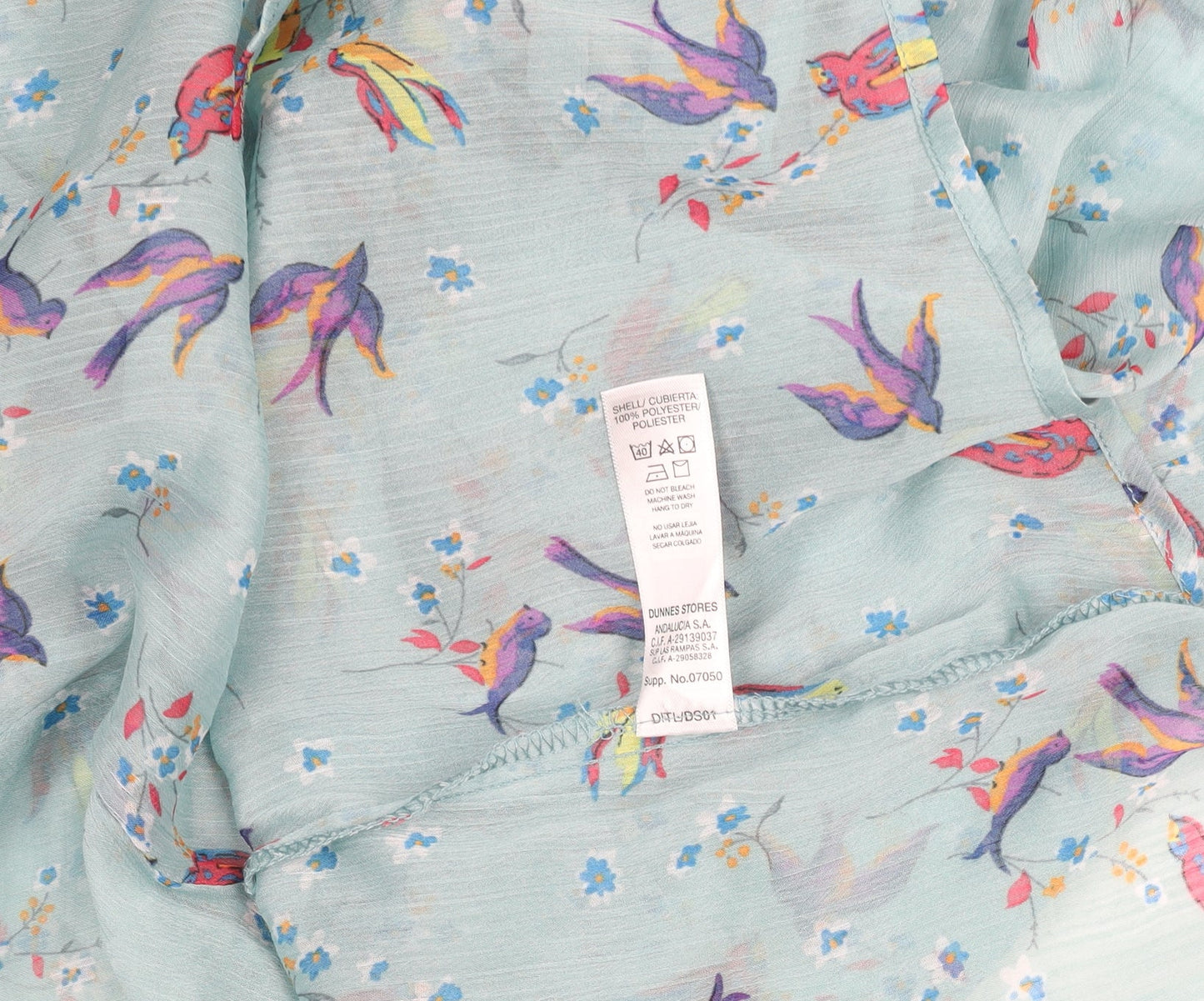 Dunnes Women’s Blue Floral Bird Print Tie Neck Tunic Blouse Size 10