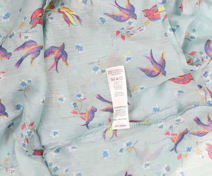 Dunnes Women’s Blue Floral Bird Print Tie Neck Tunic Blouse Size 10