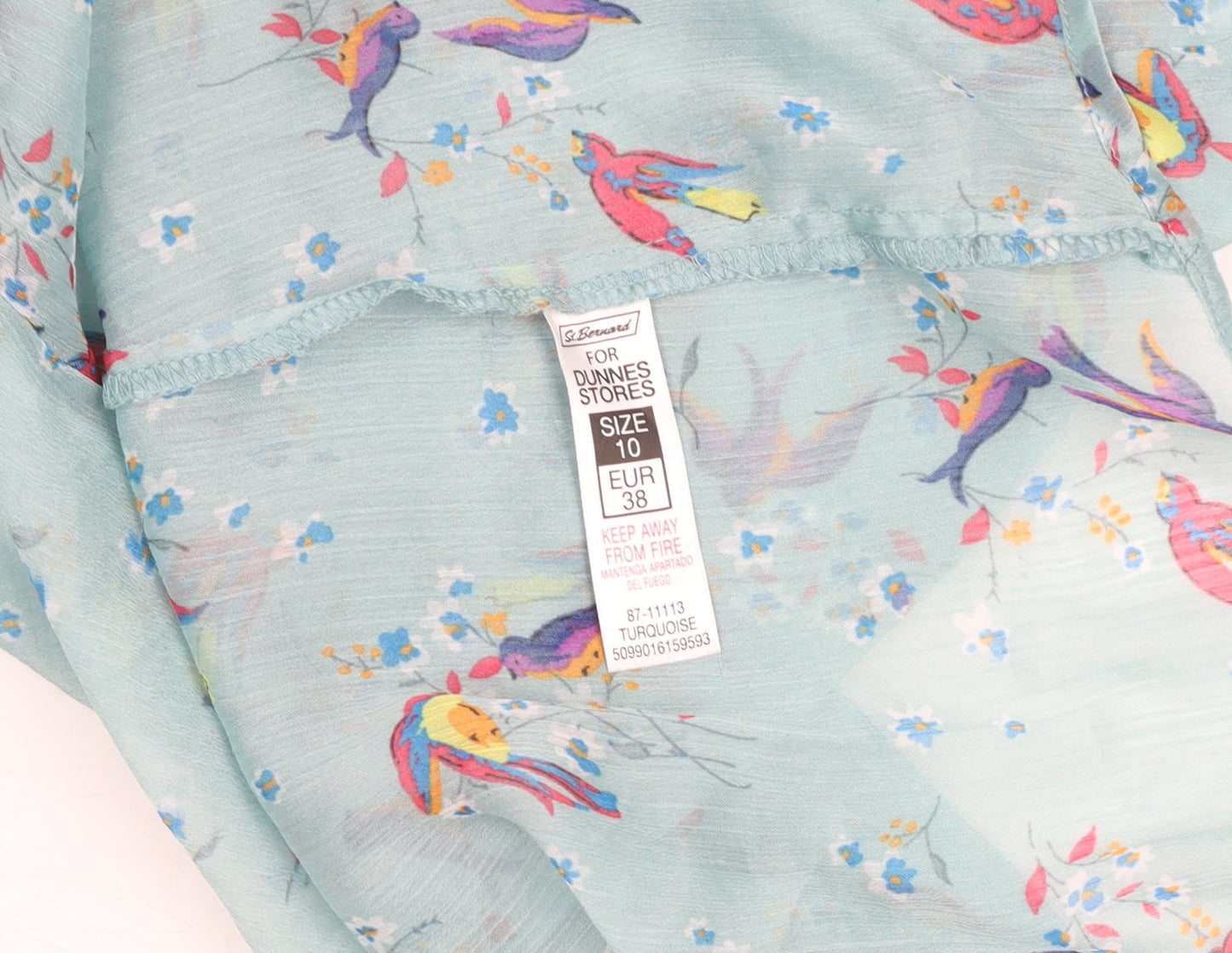 Dunnes Women’s Blue Floral Bird Print Tie Neck Tunic Blouse Size 10