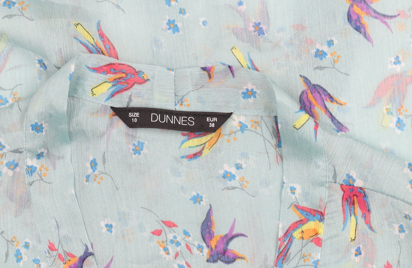 Dunnes Women’s Blue Floral Bird Print Tie Neck Tunic Blouse Size 10
