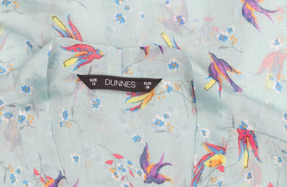 Dunnes Women’s Blue Floral Bird Print Tie Neck Tunic Blouse Size 10
