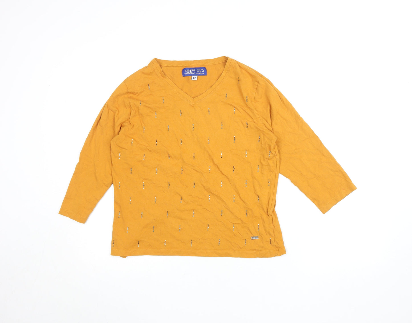 Womens UK Size 12 PACO Yellow Basic T-Shirt
