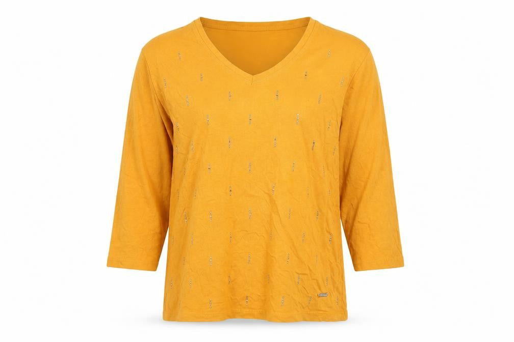 Womens UK Size 12 PACO Yellow Basic T-Shirt