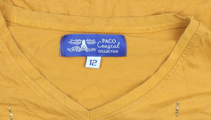 Womens UK Size 12 PACO Yellow Basic T-Shirt