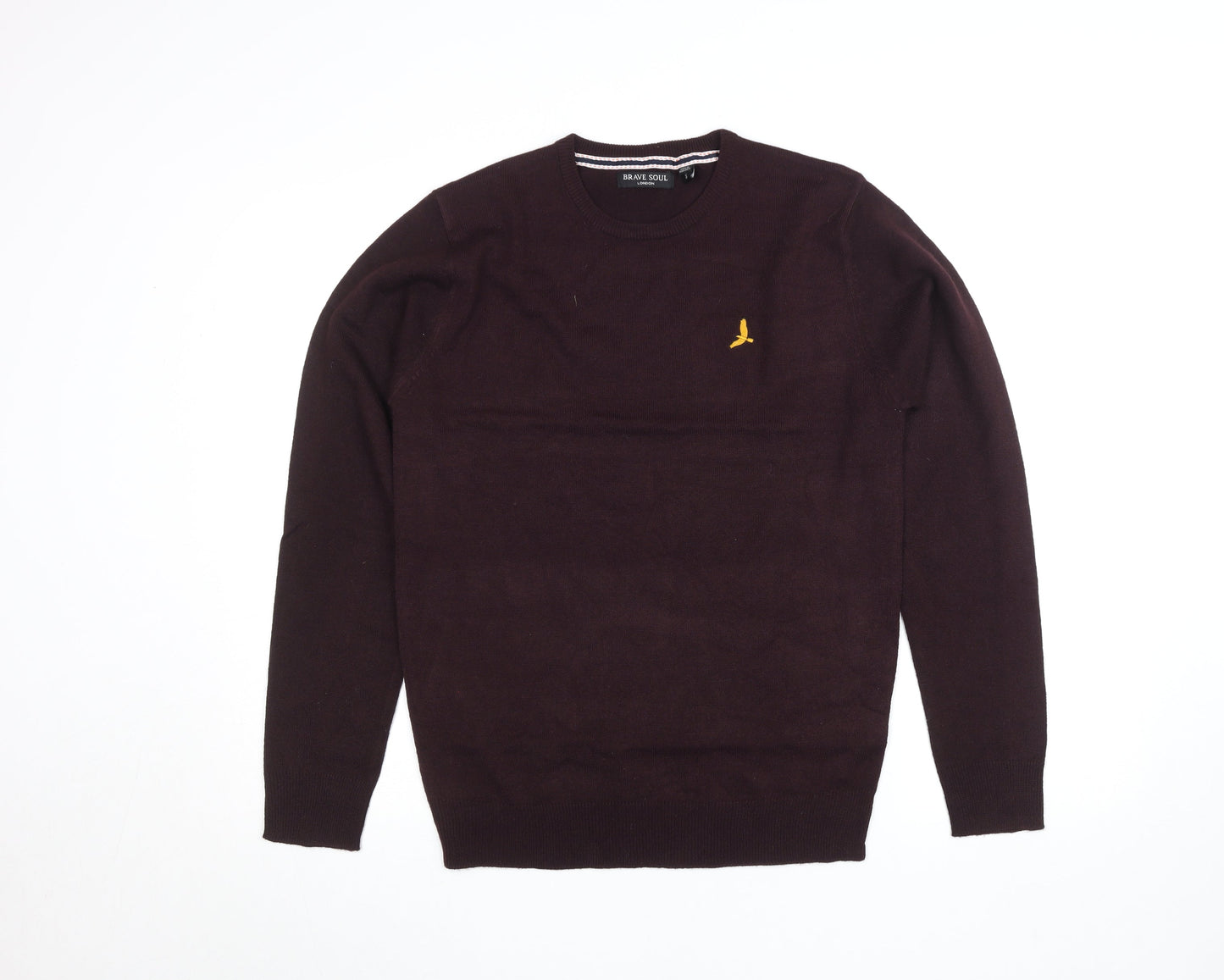 Brave Soul Men's Brown Crew Neck Acrylic Jumper Size S