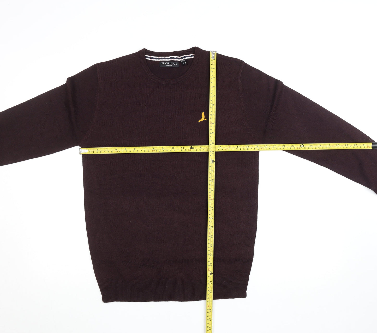 Brave Soul Men's Brown Crew Neck Acrylic Jumper Size S