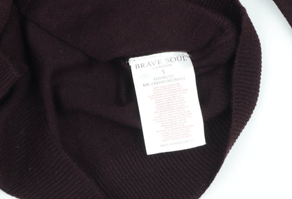 Brave Soul Men's Brown Crew Neck Acrylic Jumper Size S