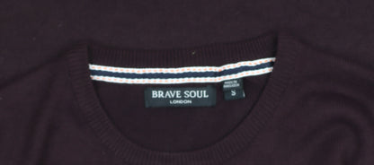 Brave Soul Men's Brown Crew Neck Acrylic Jumper Size S