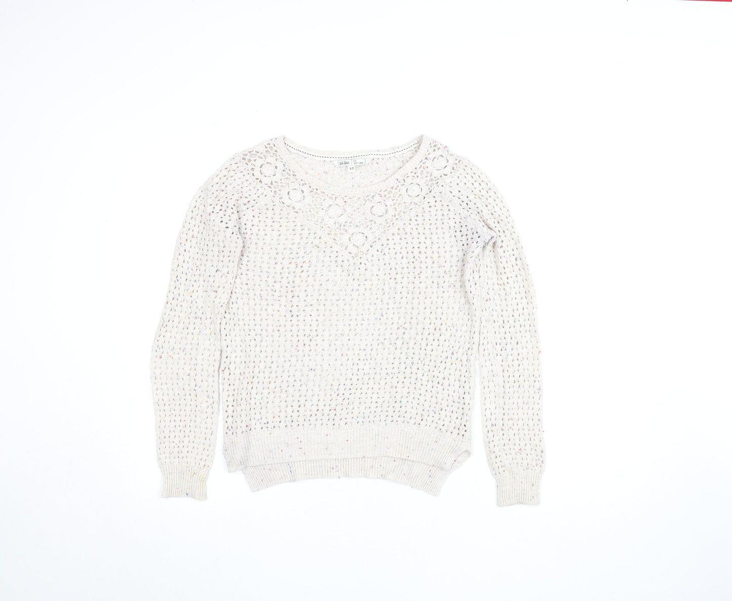 Fat Face Women Beige Open Knit Cotton Jumper Size 10