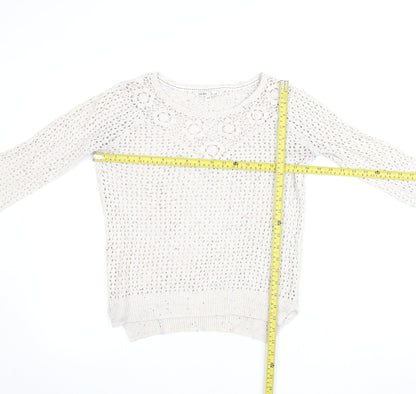 Fat Face Women Beige Open Knit Cotton Jumper Size 10