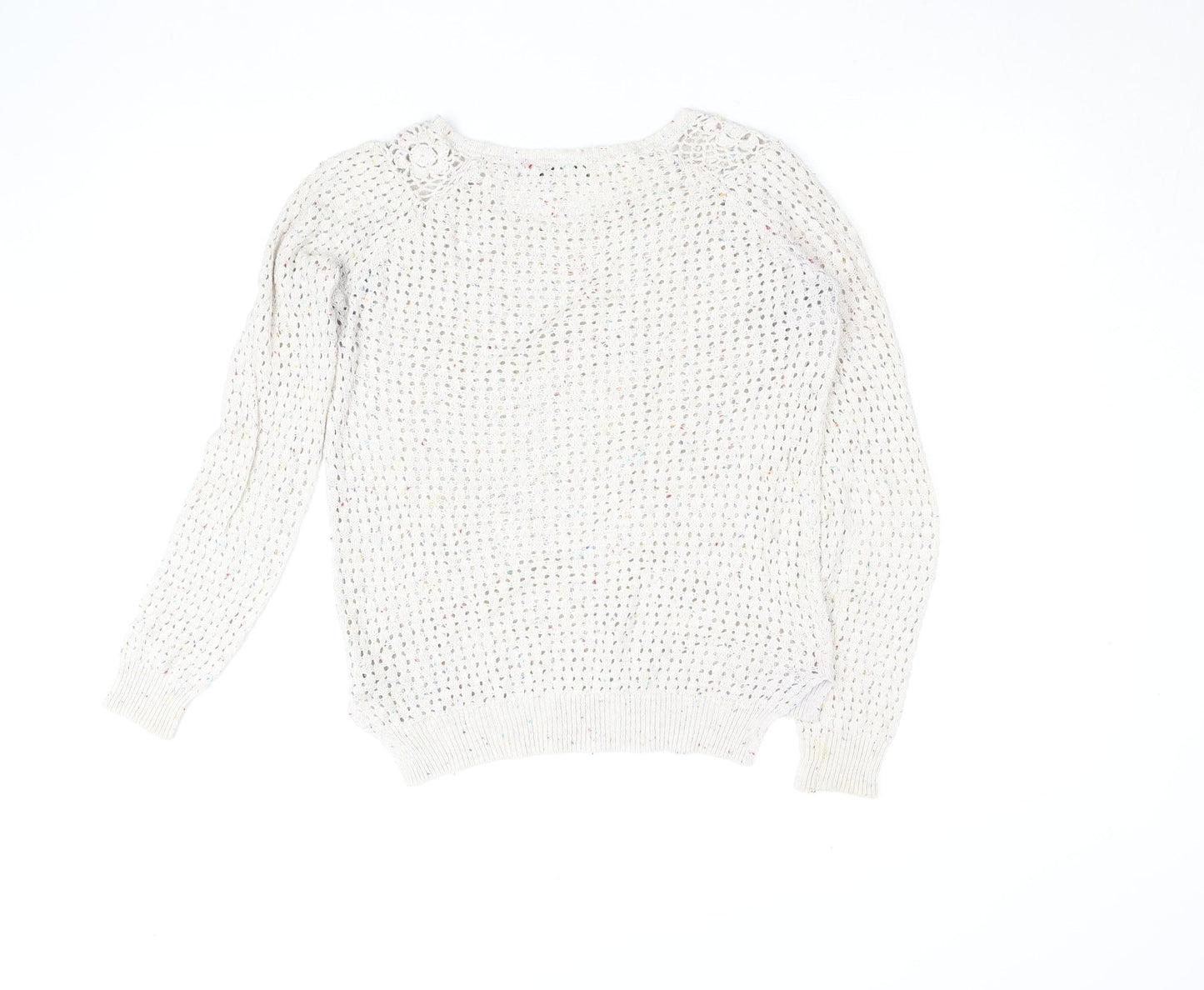 Fat Face Women Beige Open Knit Cotton Jumper Size 10