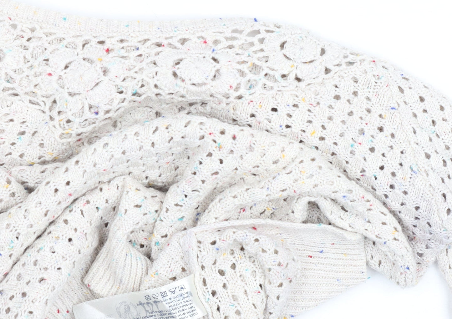 Fat Face Women Beige Open Knit Cotton Jumper Size 10