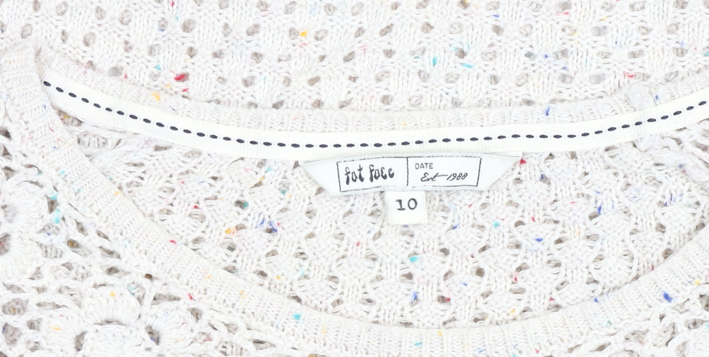 Fat Face Women Beige Open Knit Cotton Jumper Size 10
