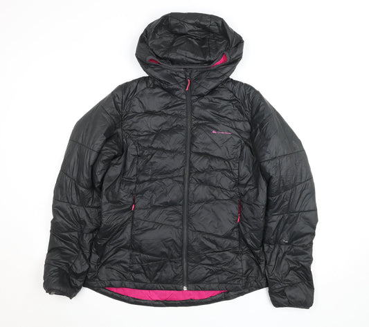 Decathlon Women Black Hooded Puffer Jacket Size 14 Winter Coat