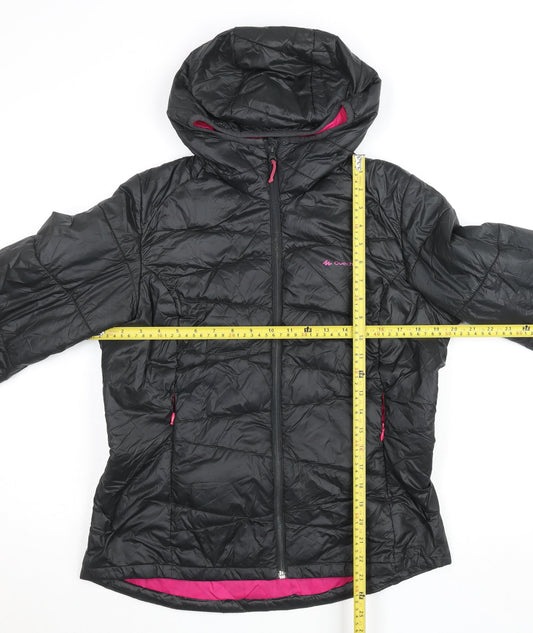 Decathlon Women Black Hooded Puffer Jacket Size 14 Winter Coat