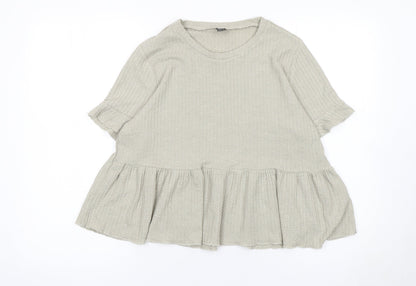 SHEIN Women’s Beige Ruffle Peplum Tunic Short Sleeve Blouse L