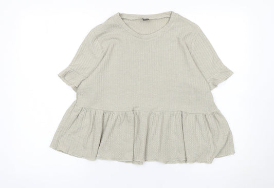 SHEIN Women’s Beige Ruffle Peplum Tunic Short Sleeve Blouse L