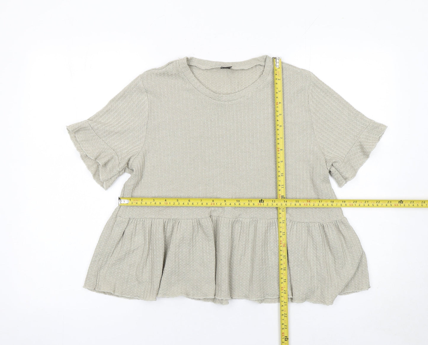 SHEIN Women’s Beige Ruffle Peplum Tunic Short Sleeve Blouse L