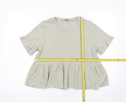 SHEIN Women’s Beige Ruffle Peplum Tunic Short Sleeve Blouse L