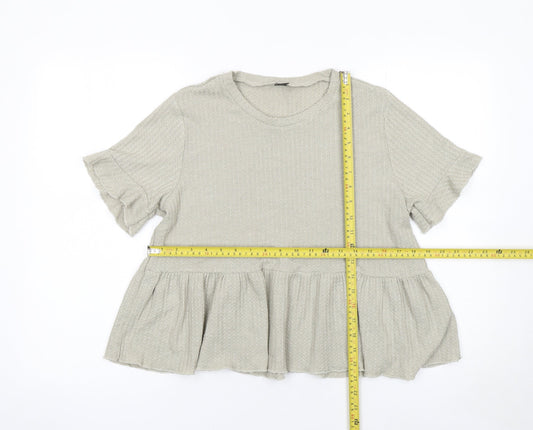 SHEIN Women’s Beige Ruffle Peplum Tunic Short Sleeve Blouse L