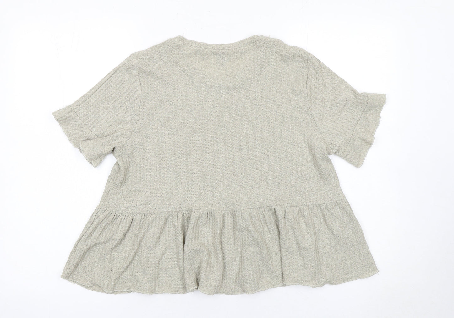 SHEIN Women’s Beige Ruffle Peplum Tunic Short Sleeve Blouse L