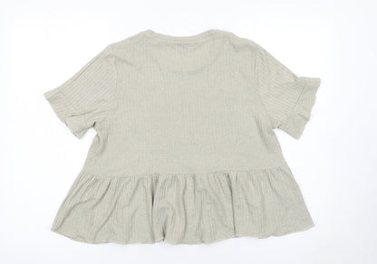 SHEIN Women’s Beige Ruffle Peplum Tunic Short Sleeve Blouse L