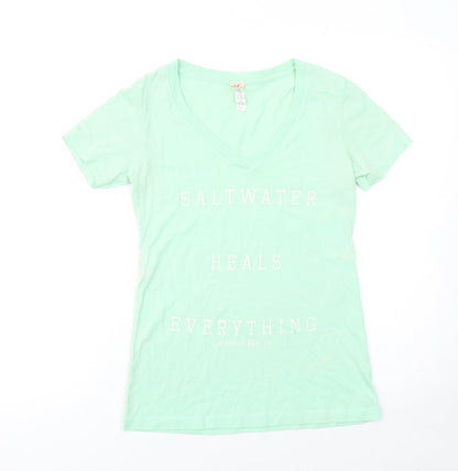 Womens UK Size S Coastal Classics Green Basic T-Shirt