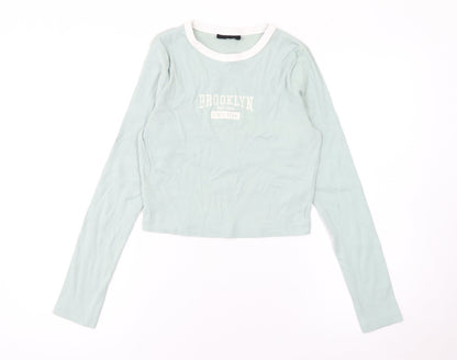 F&F Women's Green Cropped Long Sleeve Brooklyn T-Shirt UK 12