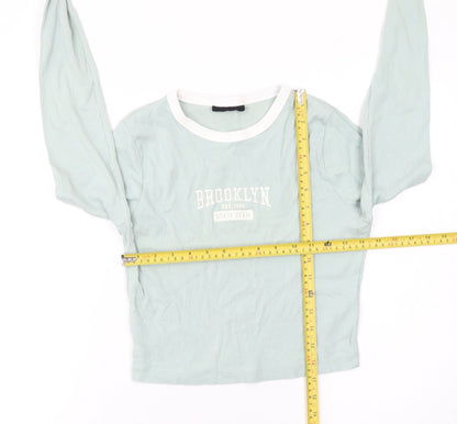 F&F Women's Green Cropped Long Sleeve Brooklyn T-Shirt UK 12