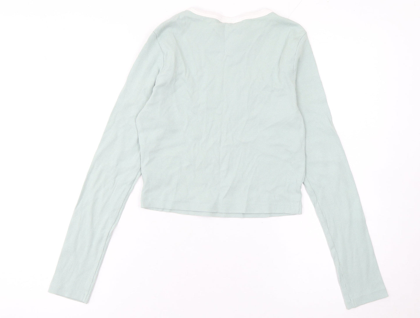 F&F Women's Green Cropped Long Sleeve Brooklyn T-Shirt UK 12