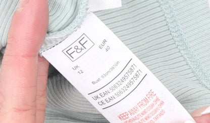 F&F Women's Green Cropped Long Sleeve Brooklyn T-Shirt UK 12