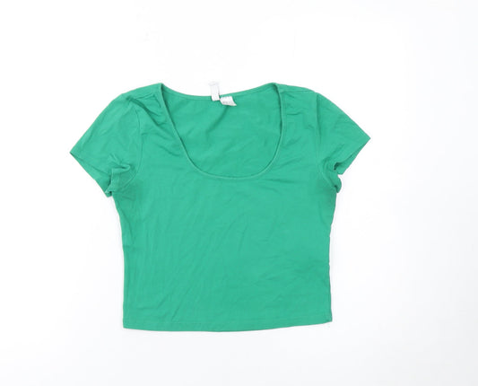 Womens UK Size 12 H&M Green Cropped T-Shirt